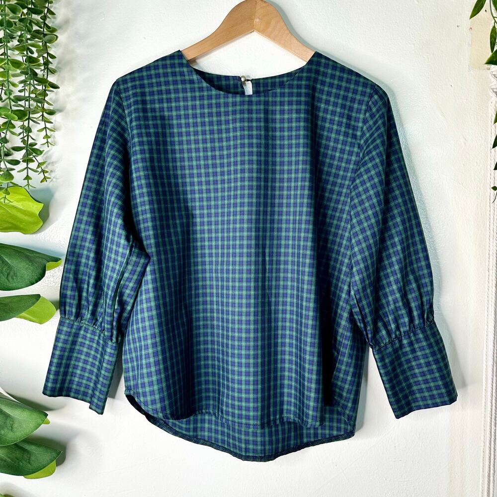 Make Your Style Blue Green Gingham Preppy Harajuku Dark Academia Blouse